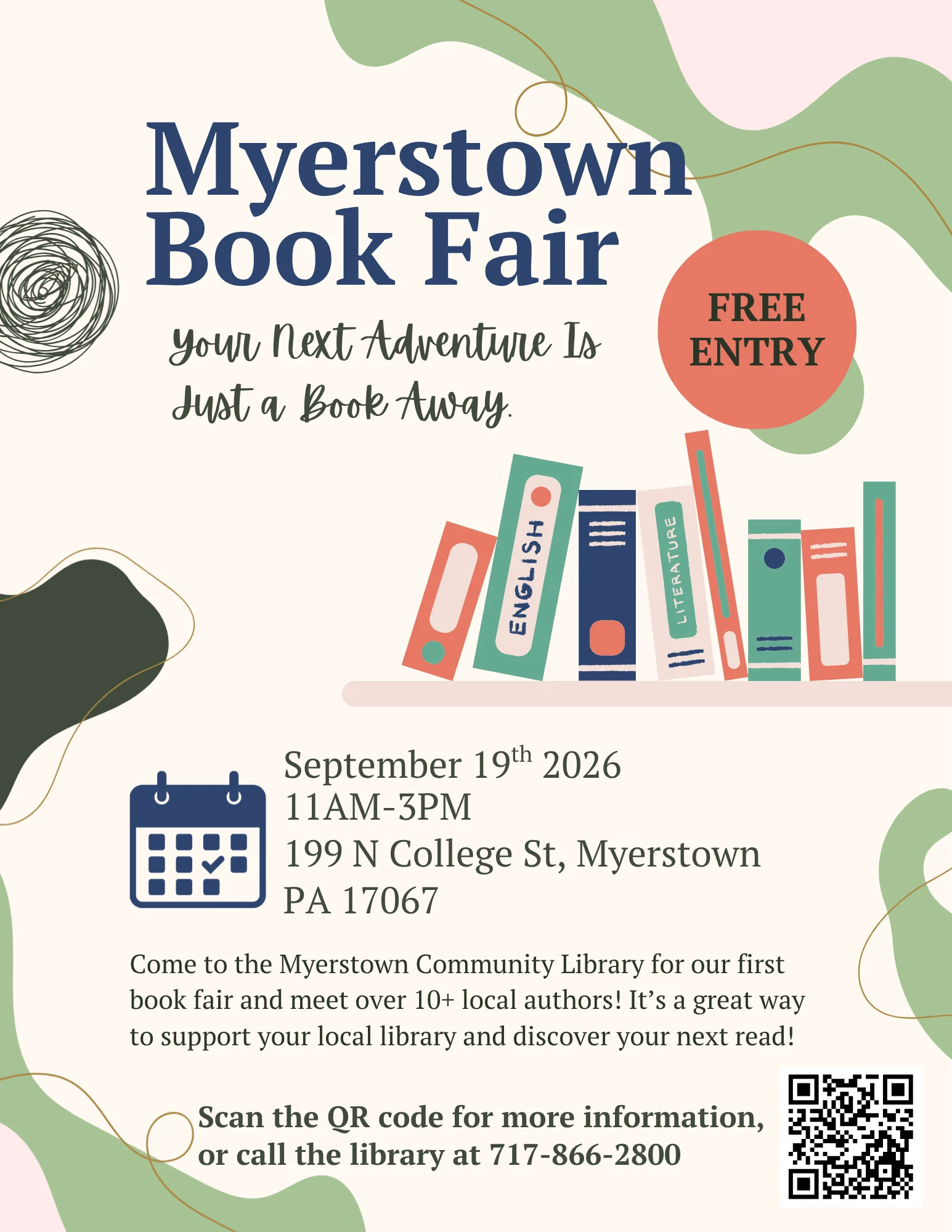 Informational poster for the Myerstown Book Fair